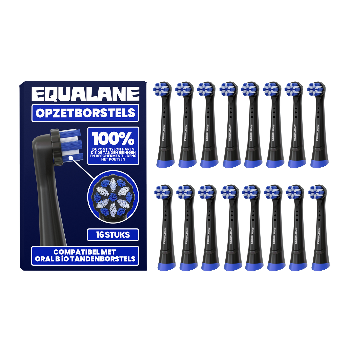 Opzetborstels geschikt voor Oral-B iO - Normale Borstelharen - Zwart - 16 Stuks