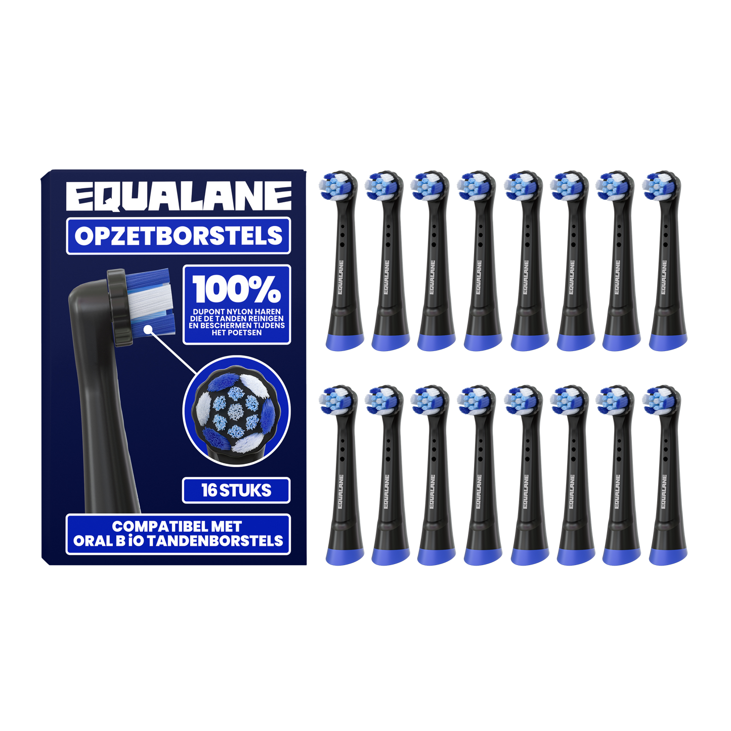 Opzetborstels geschikt voor Oral-B iO - Schuine Borstelharen - Zwart - 16 Stuks
