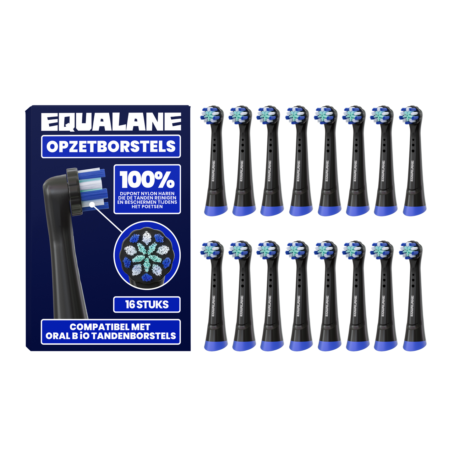 Opzetborstels geschikt voor Oral-B iO - Zachte Borstelharen - Zwart - 16 Stuks