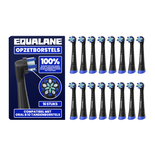 Opzetborstels geschikt voor Oral-B iO - Zachte Borstelharen - Zwart - 16 Stuks
