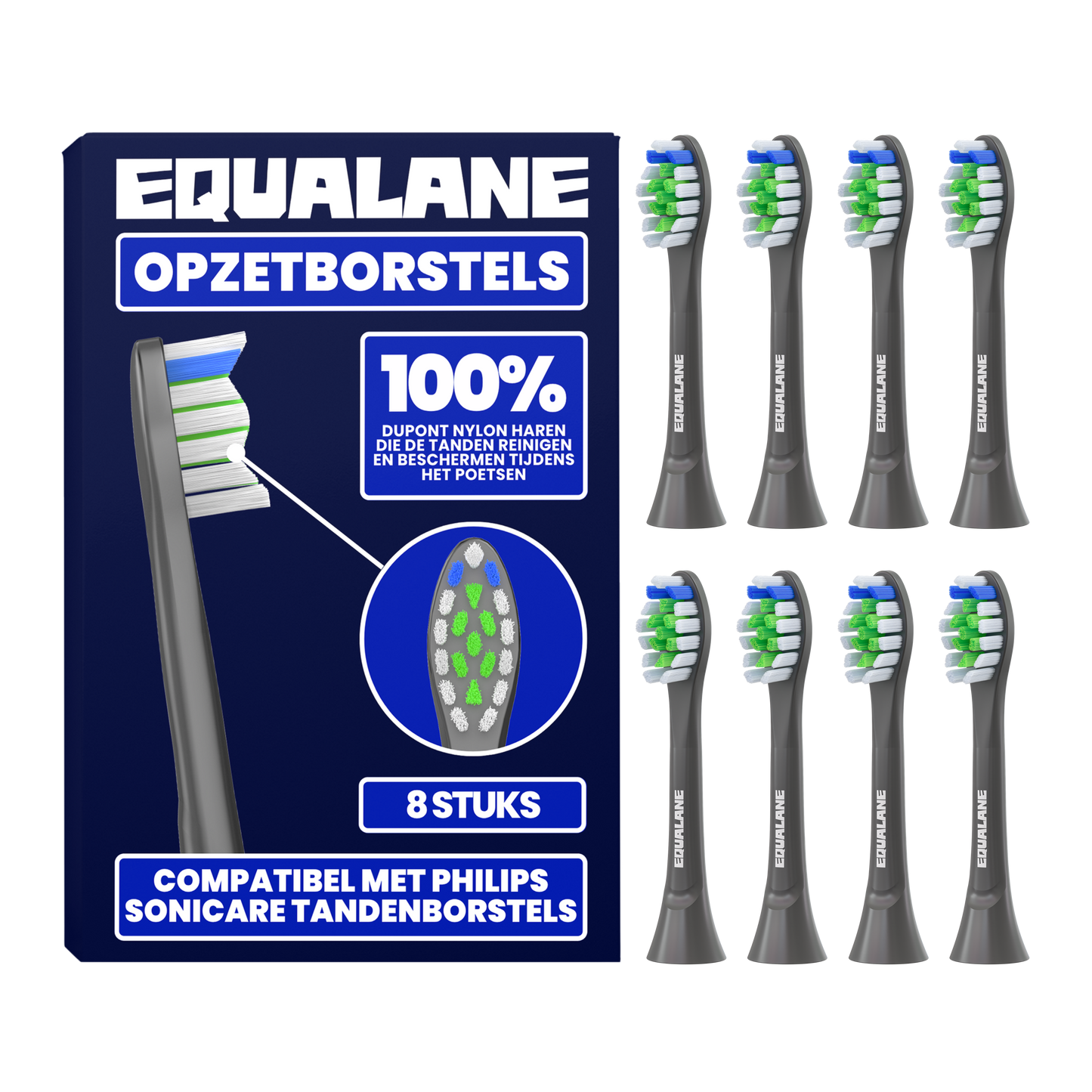 Opzetborstels geschikt voor Philips Sonicare - Normale Borstelharen - Zwart - 8 Stuks