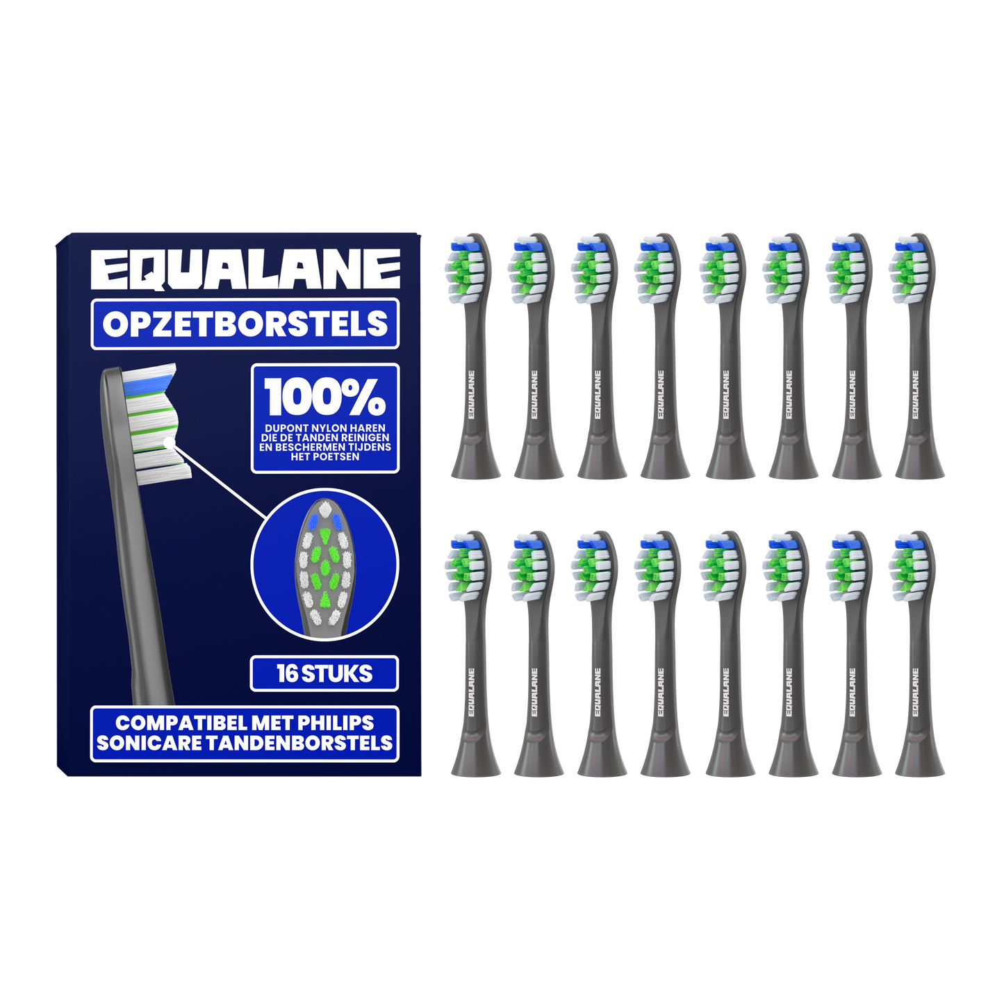 Opzetborstels geschikt voor Philips Sonicare - Normale Borstelharen - Zwart - 16 Stuks
