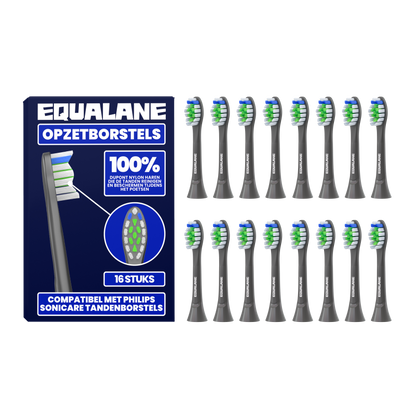 Opzetborstels geschikt voor Philips Sonicare - Normale Borstelharen - Zwart - 16 Stuks