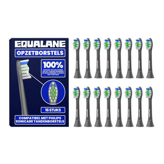 Opzetborstels geschikt voor Philips Sonicare - Normale Borstelharen - Zwart - 16 Stuks