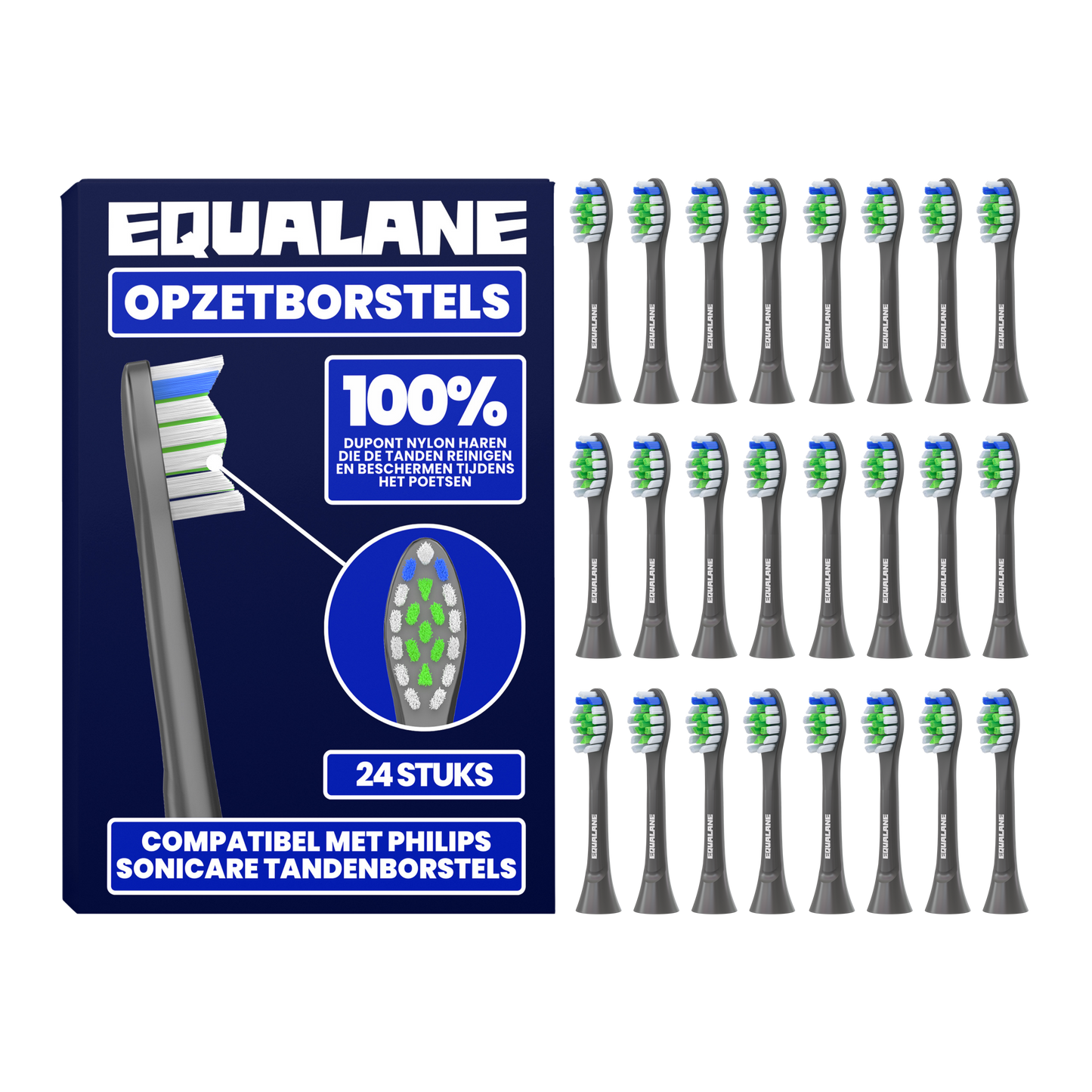 Opzetborstels geschikt voor Philips Sonicare - Normale Borstelharen - Zwart - 24 Stuks