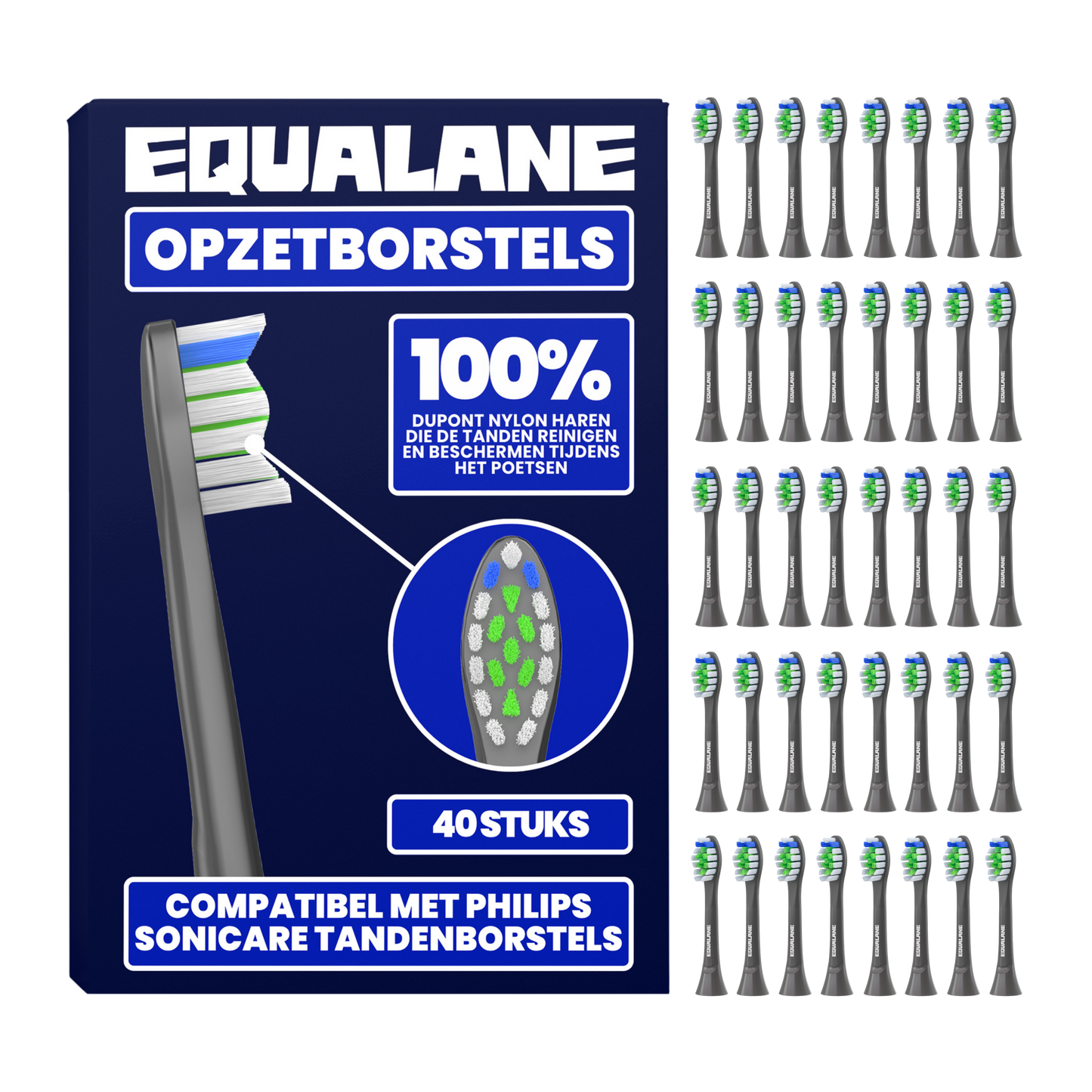 Opzetborstels geschikt voor Philips Sonicare - Normale Borstelharen - Zwart - 40 Stuks