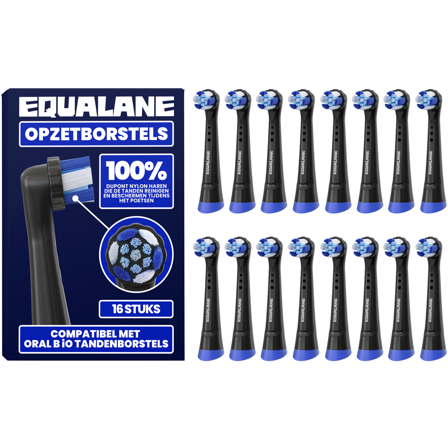 Opzetborstels geschikt voor Oral B iO tandenborstels - Schuine Borstelharen - Zwart - 16 Stuks