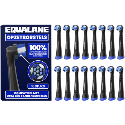 Opzetborstels geschikt voor Oral B iO tandenborstels - Schuine Borstelharen - Zwart - 16 Stuks
