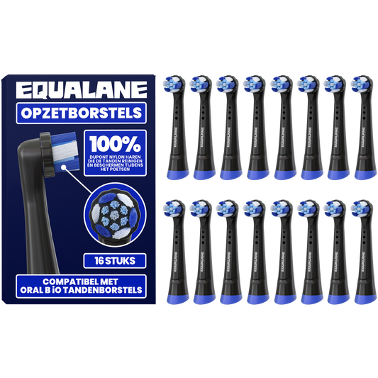 Opzetborstels geschikt voor Oral B iO tandenborstels - Schuine Borstelharen - Zwart - 16 Stuks