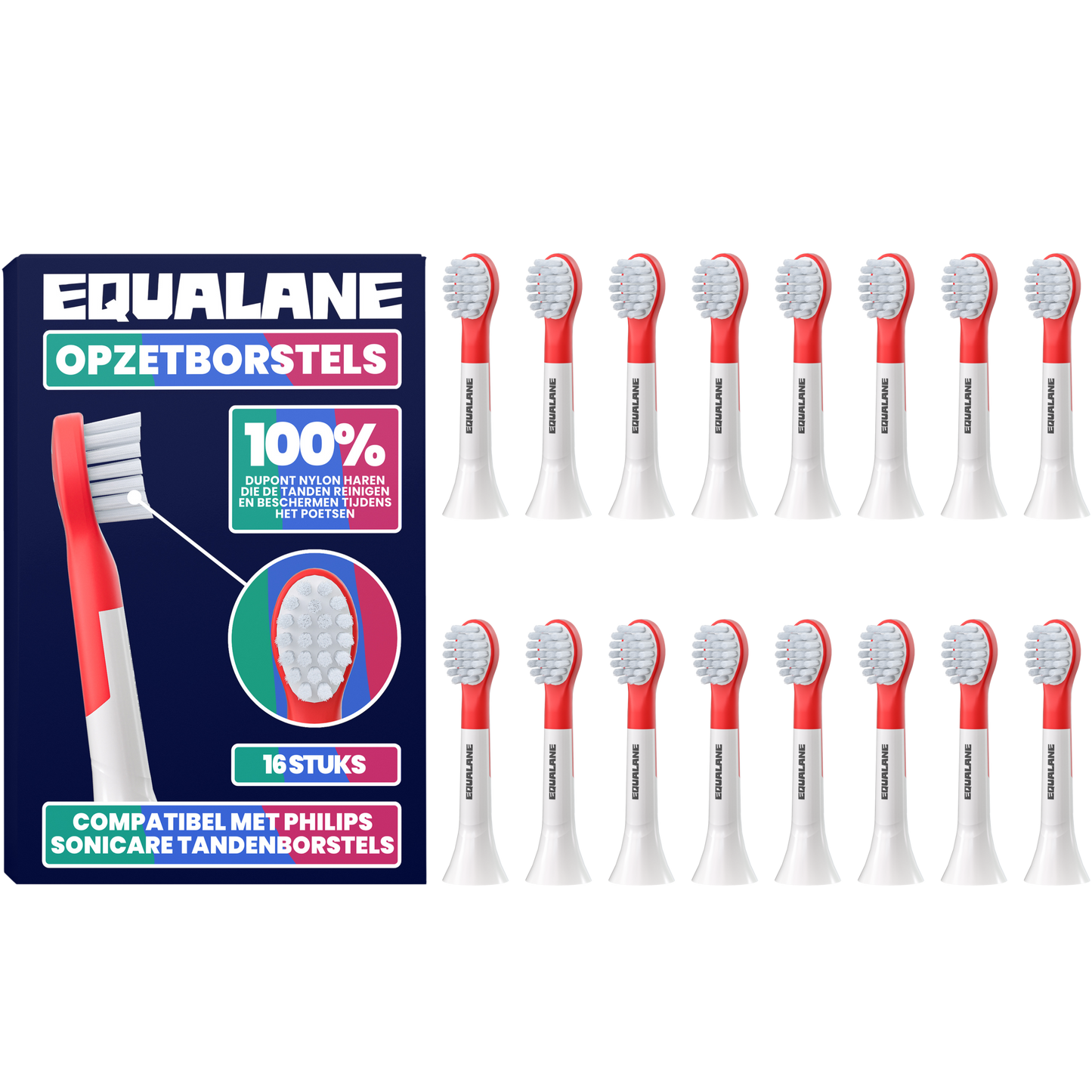 Opzetborstels geschikt voor Philips Sonicare Kids Tandenborstels - Zachte Borstelharen - Rood - 16 Stuks
