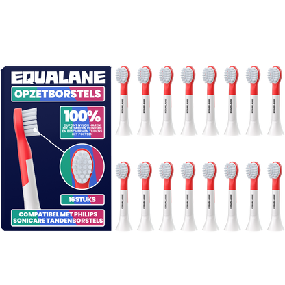 Opzetborstels geschikt voor Philips Sonicare Kids Tandenborstels - Zachte Borstelharen - Rood - 16 Stuks