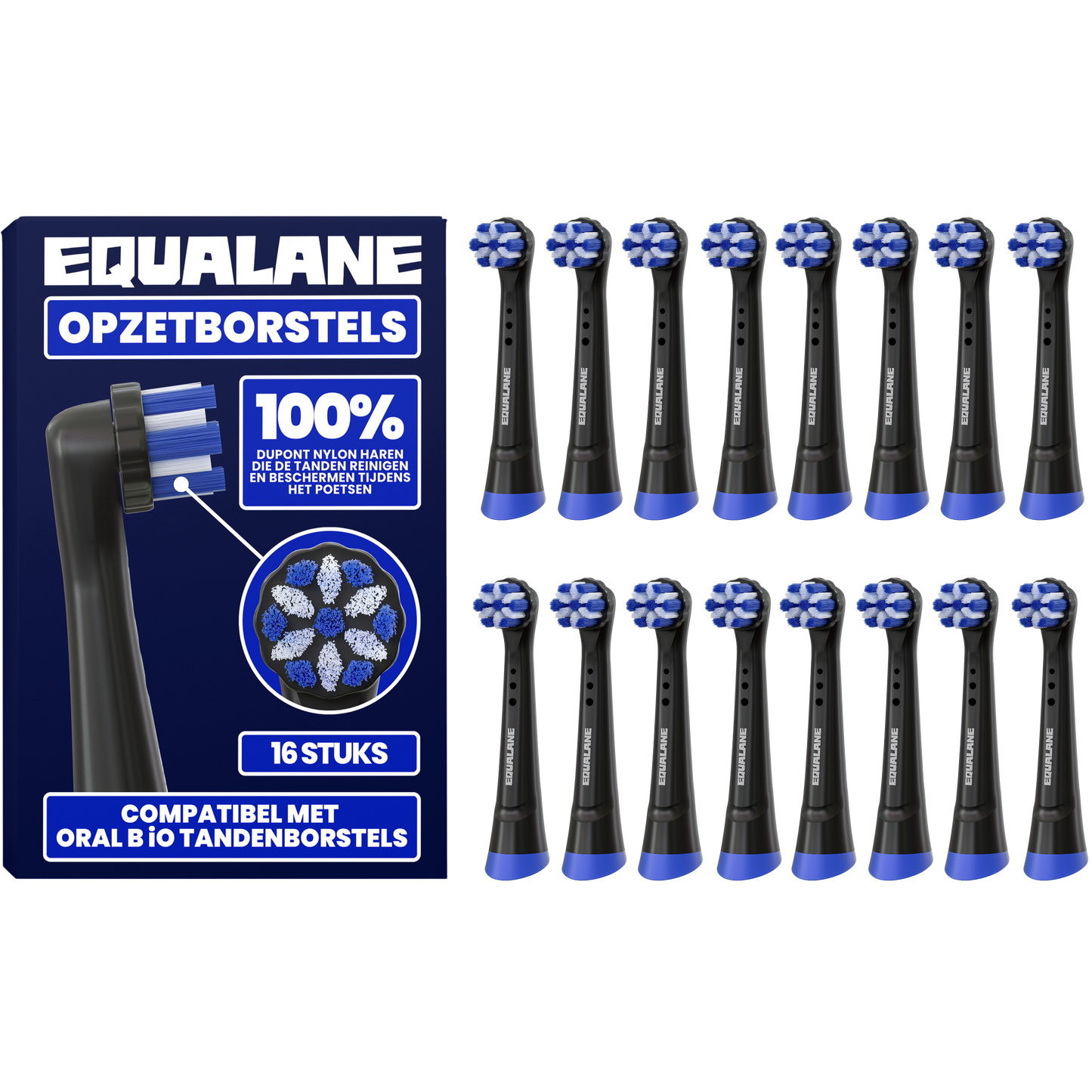 Opzetborstels geschikt voor Oral B iO tandenborstels - Normale Borstelharen - Zwart - 16 Stuks