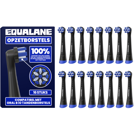 Opzetborstels geschikt voor Oral B iO tandenborstels - Normale Borstelharen - Zwart - 16 Stuks