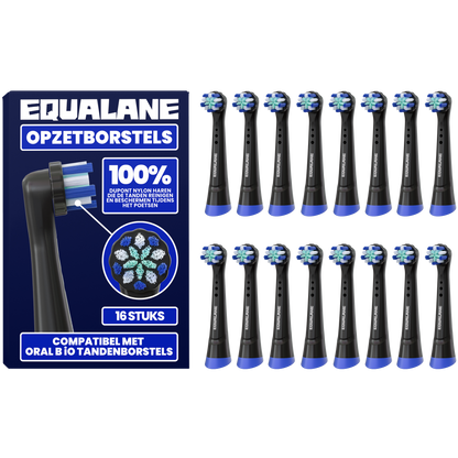 Opzetborstels geschikt voor Oral B iO tandenborstels - Zachte Borstelharen - Zwart - 16 Stuks