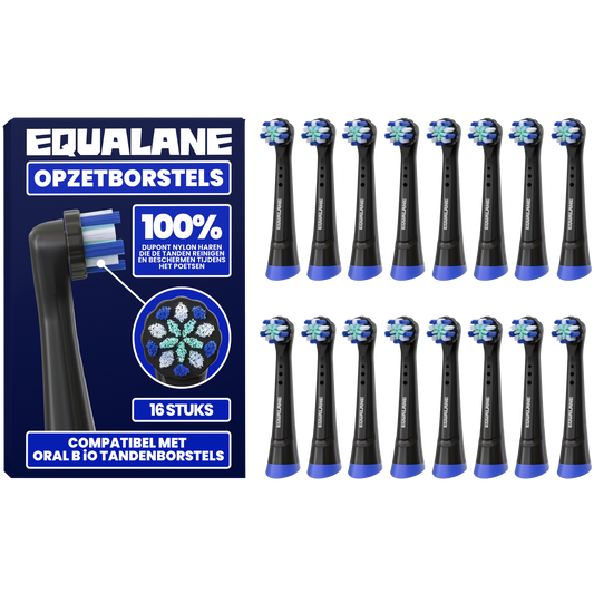 Opzetborstels geschikt voor Oral B iO tandenborstels - Zachte Borstelharen - Zwart - 16 Stuks