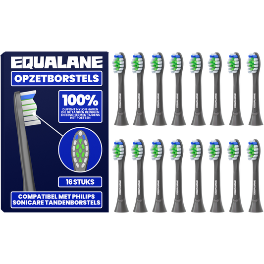 Opzetborstels geschikt voor Philips Sonicare tandenborstels - Normale Borstelharen - Zwart - 16 Stuks
