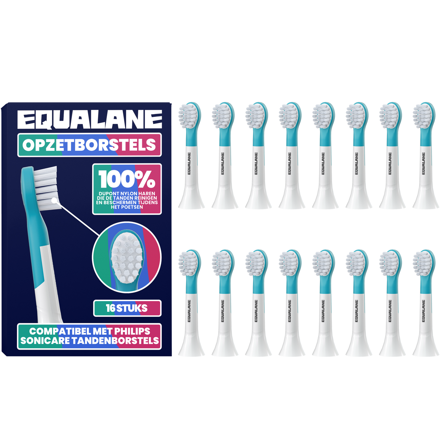 Opzetborstels geschikt voor Philips Sonicare Kids Tandenborstels - Zachte Borstelharen - Blauw - 16 Stuks