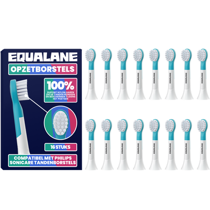 Opzetborstels geschikt voor Philips Sonicare Kids Tandenborstels - Zachte Borstelharen - Blauw - 16 Stuks