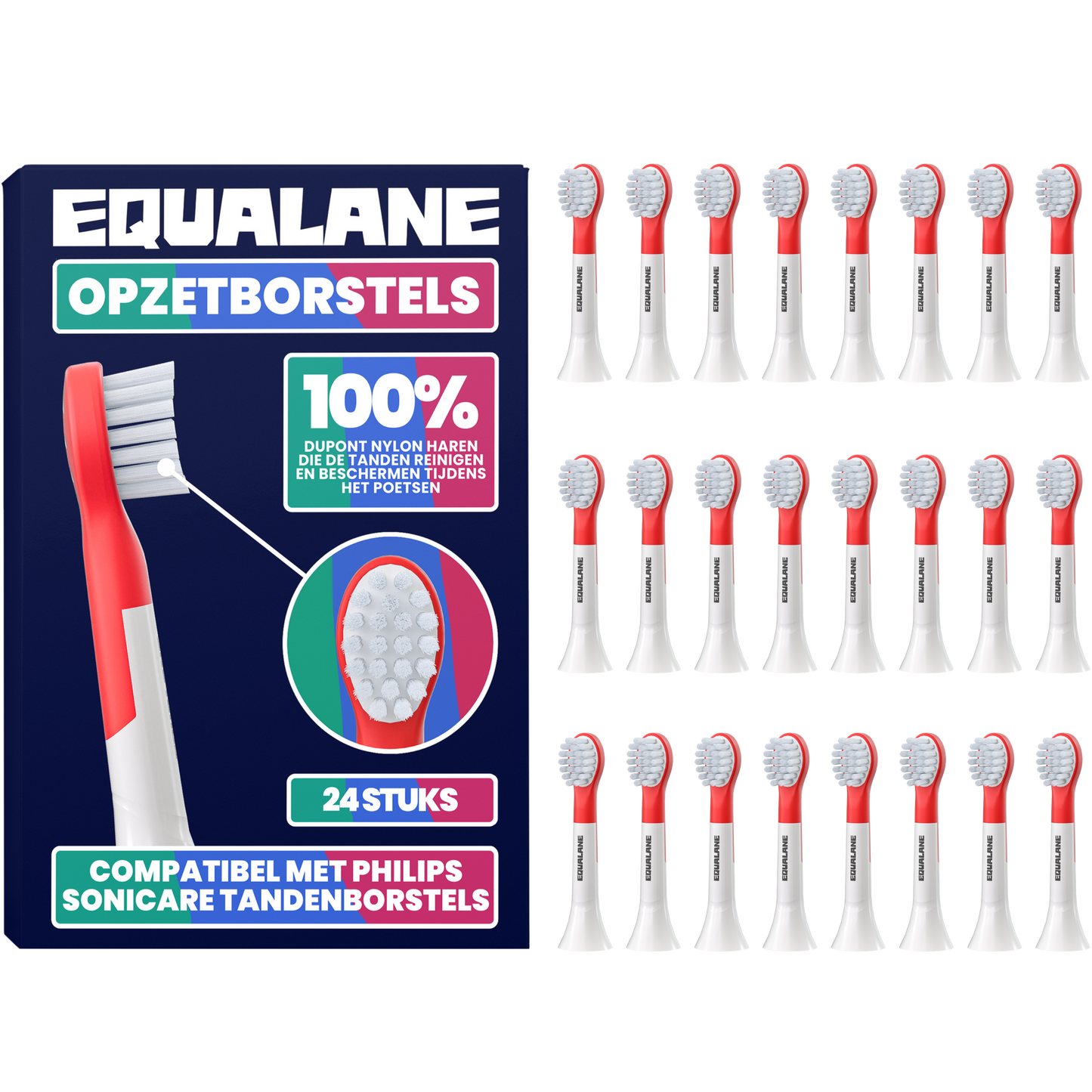 Opzetborstels geschikt voor Philips Sonicare Kids Tandenborstels - Zachte Borstelharen - Rood - 24 Stuks