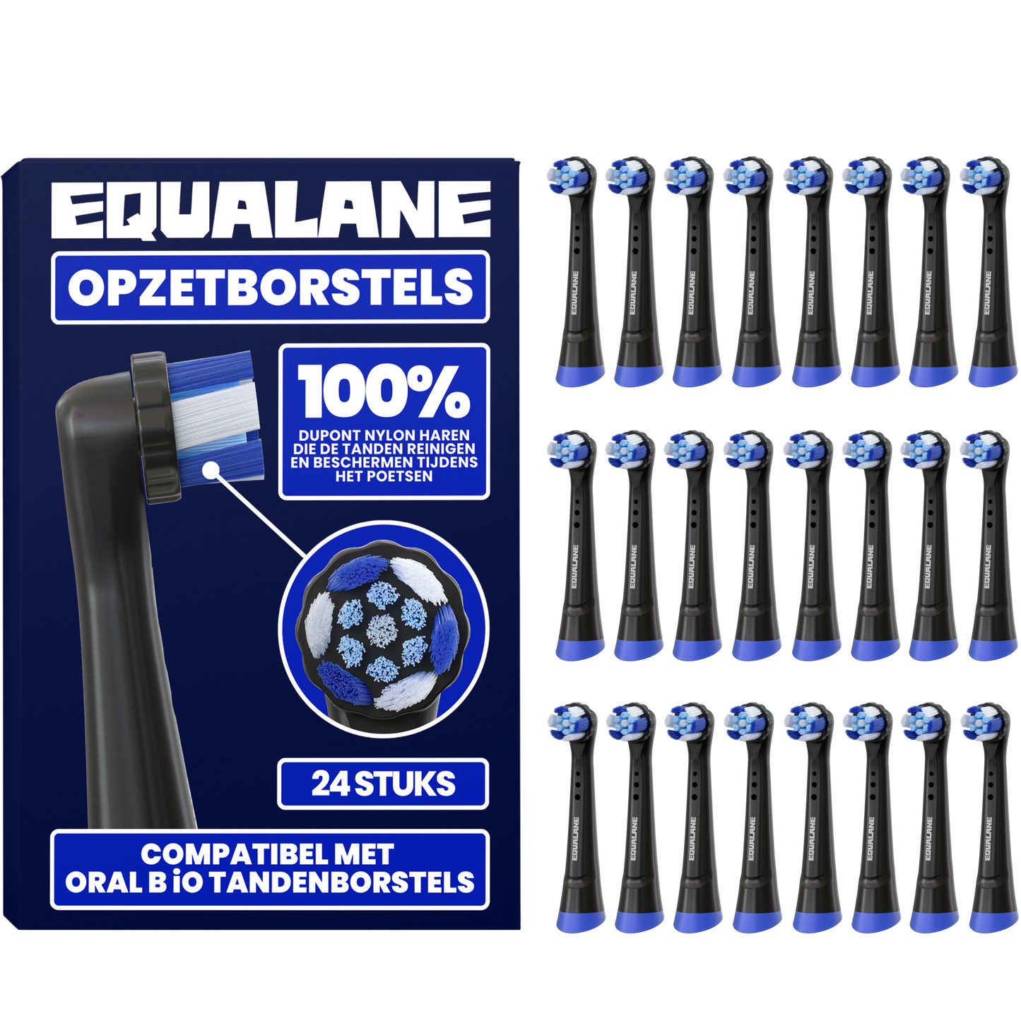 Opzetborstels geschikt voor Oral B iO tandenborstels - Schuine Borstelharen - Zwart - 24 Stuks