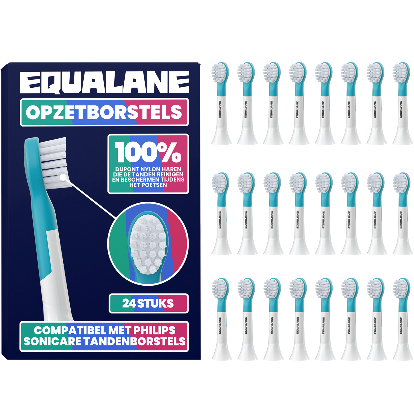Opzetborstels geschikt voor Philips Sonicare Kids Tandenborstels - Zachte Borstelharen - Blauw - 24 Stuks