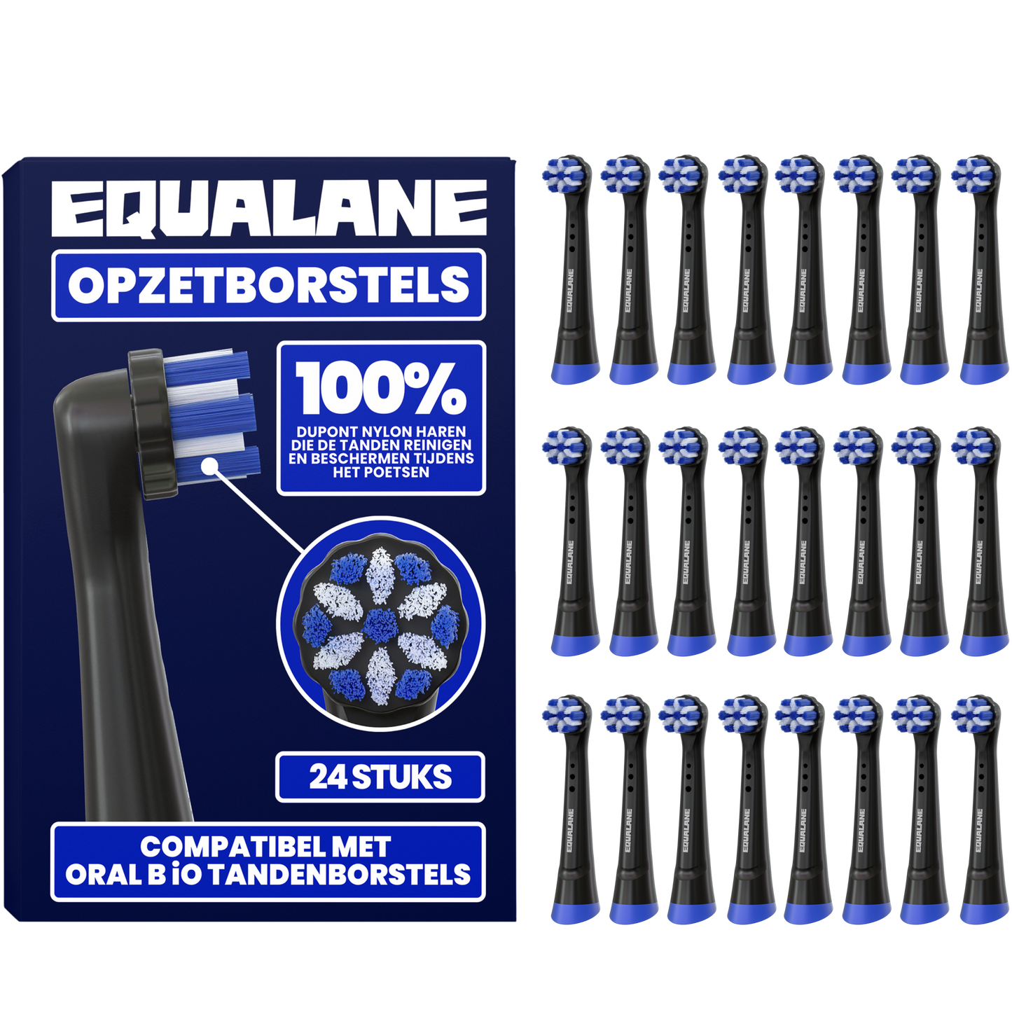Opzetborstels geschikt voor Oral B iO tandenborstels - Normale Borstelharen - Zwart - 24 Stuks