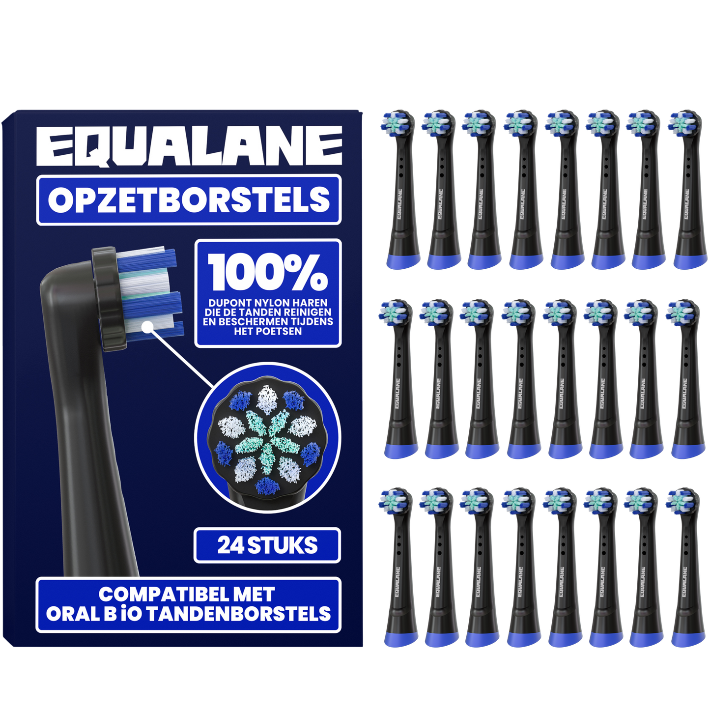 Opzetborstels geschikt voor Oral B iO tandenborstels - Zachte Borstelharen - Zwart - 24 Stuks