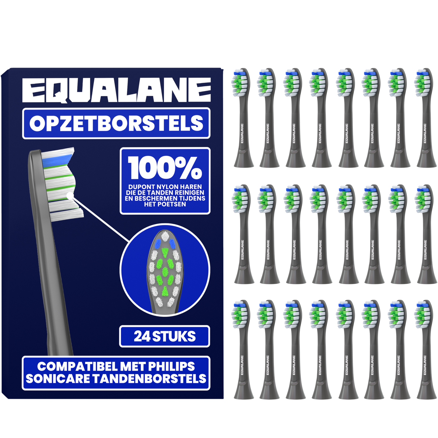 Opzetborstels geschikt voor Philips Sonicare tandenborstels - Normale Borstelharen - Zwart - 24 Stuks