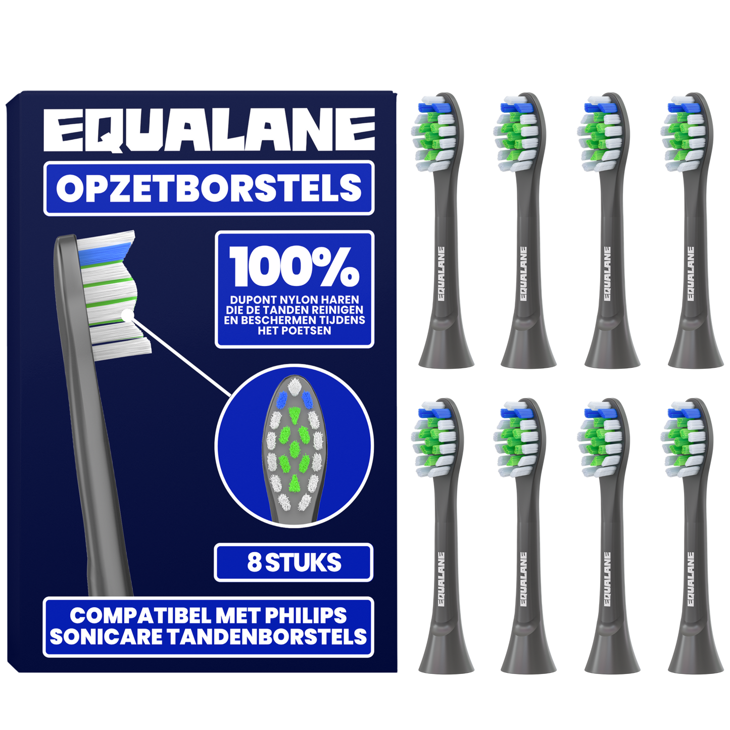 Opzetborstels geschikt voor Philips Sonicare tandenborstels - Normale Borstelharen - Zwart - 8 Stuks