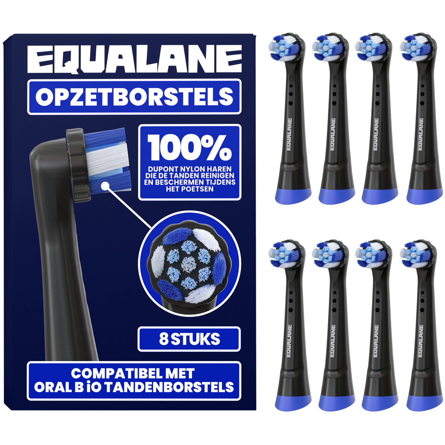 Opzetborstels geschikt voor Oral B iO tandenborstels - Schuine Borstelharen - Zwart - 8 Stuks