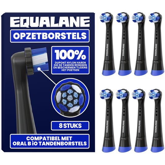 Opzetborstels geschikt voor Oral B iO tandenborstels - Schuine Borstelharen - Zwart - 8 Stuks