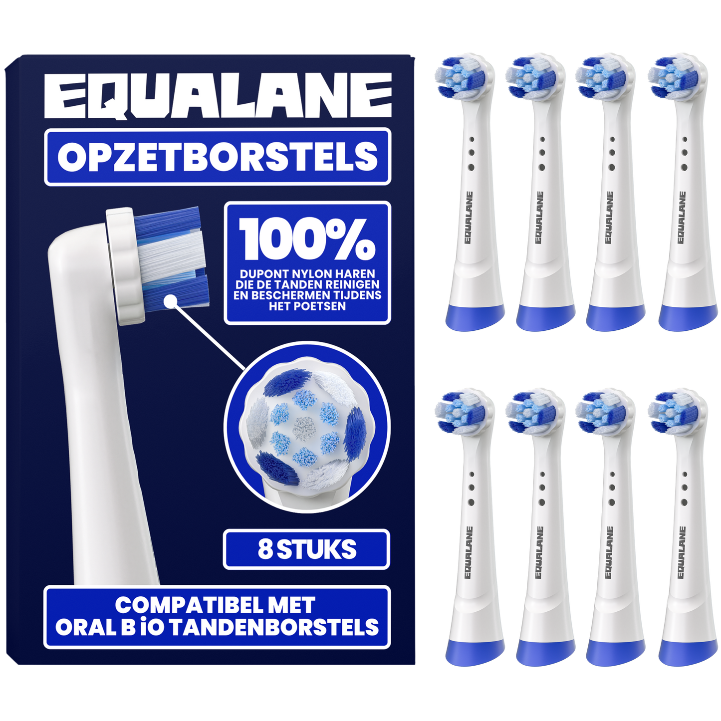 Opzetborstels geschikt voor Oral B iO tandenborstels - Schuine Borstelharen - Wit - 8 Stuks