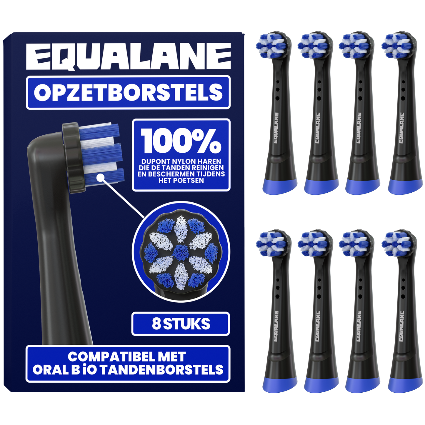 Opzetborstels geschikt voor Oral B iO tandenborstels - Normale Borstelharen - Zwart - 8 Stuks